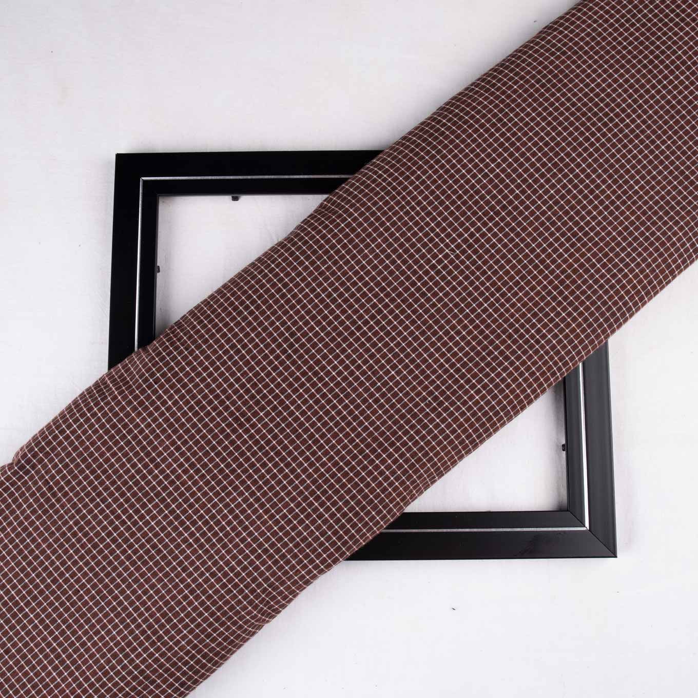 Check Brown Pure Cotton 88 GSM Handwoven Fabric