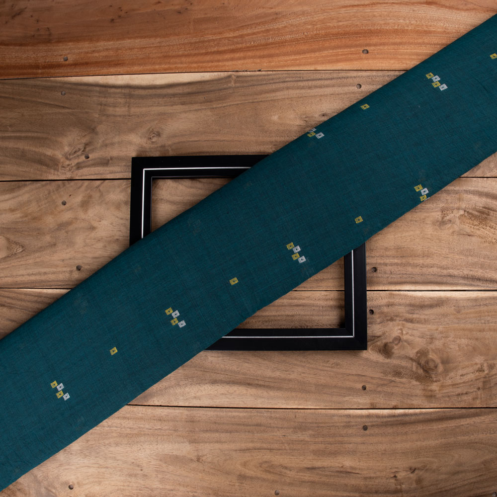 Geometric Green Jamdani Pure Cotton 56 GSM Handwoven Fabric