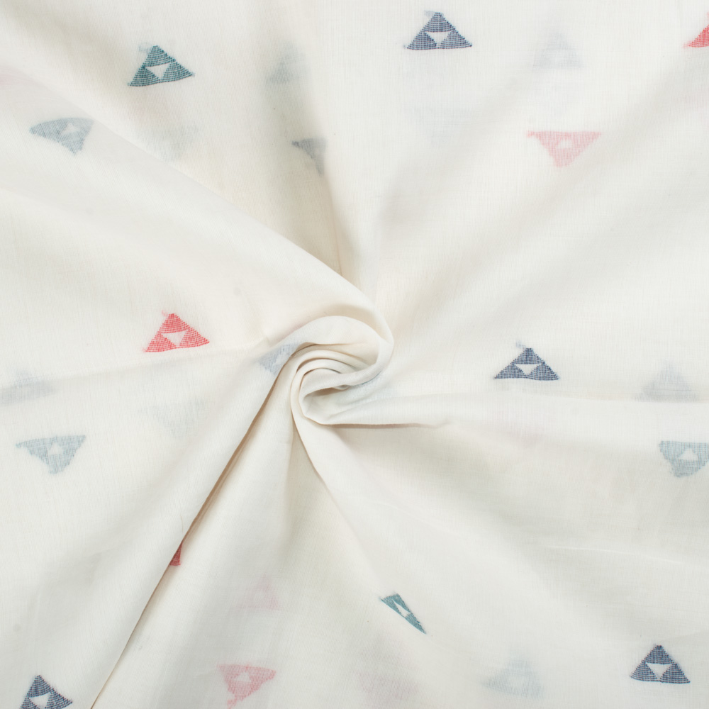 Triangle White Base Jamdani Pure Cotton 55 GSM Handwoven Fabric 61