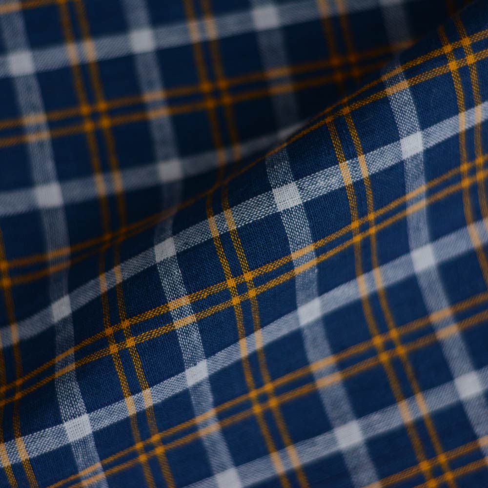 Check Blue & Yellow Pure Cotton 101 GSM Handwoven Fabric