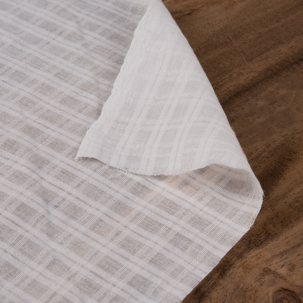 White Check Cotton Organdy 72 GSM Handwoven Fabric | Bleached White & Dyeable