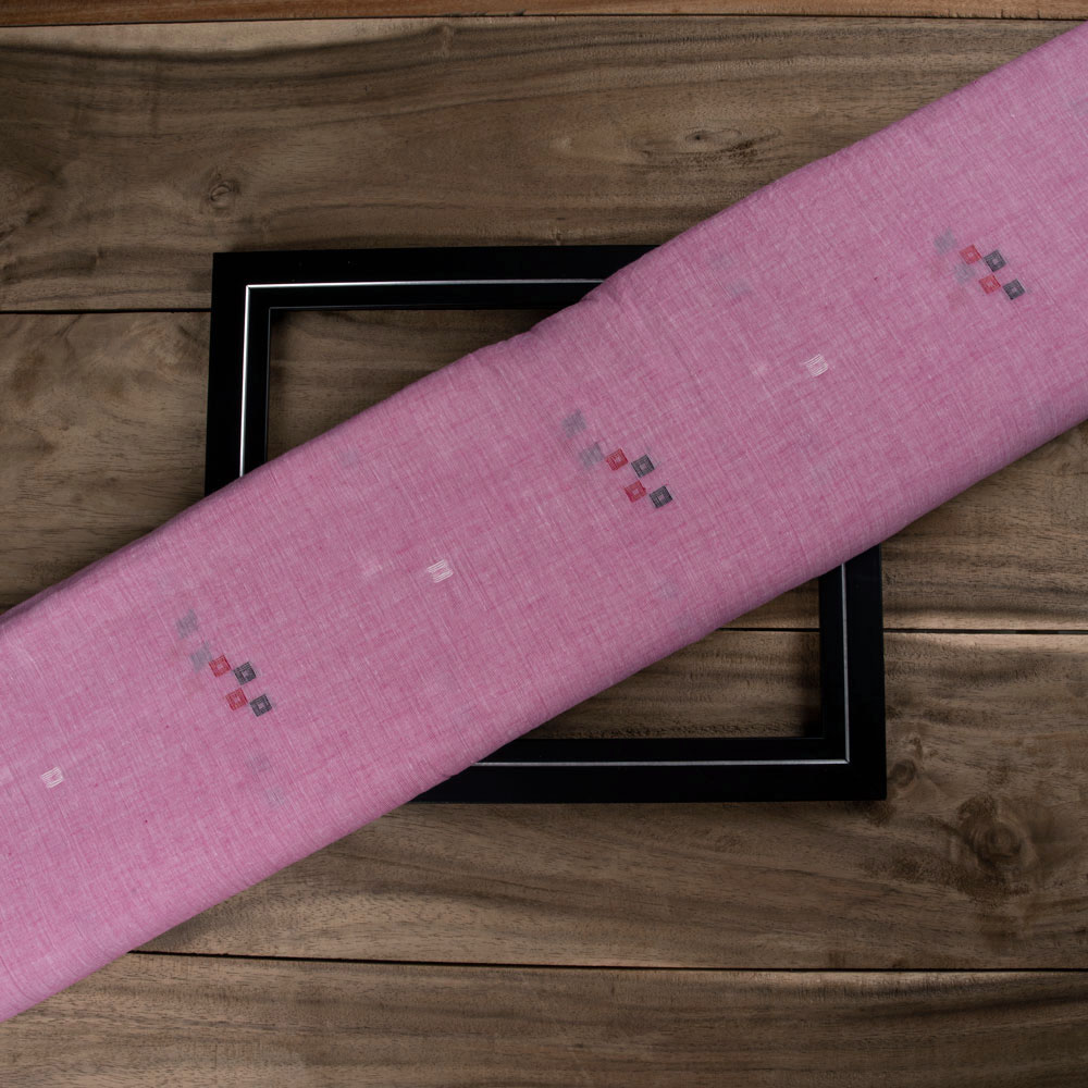 Geometric Pink Jamdani Pure Cotton 56 GSM Handwoven Fabric