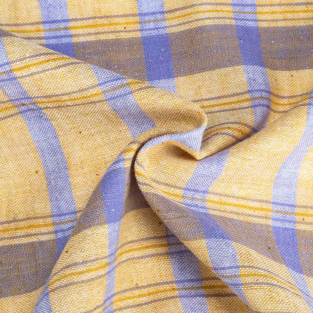 Check Light Yellow Pure Cotton 105 GSM Handwoven Fabric