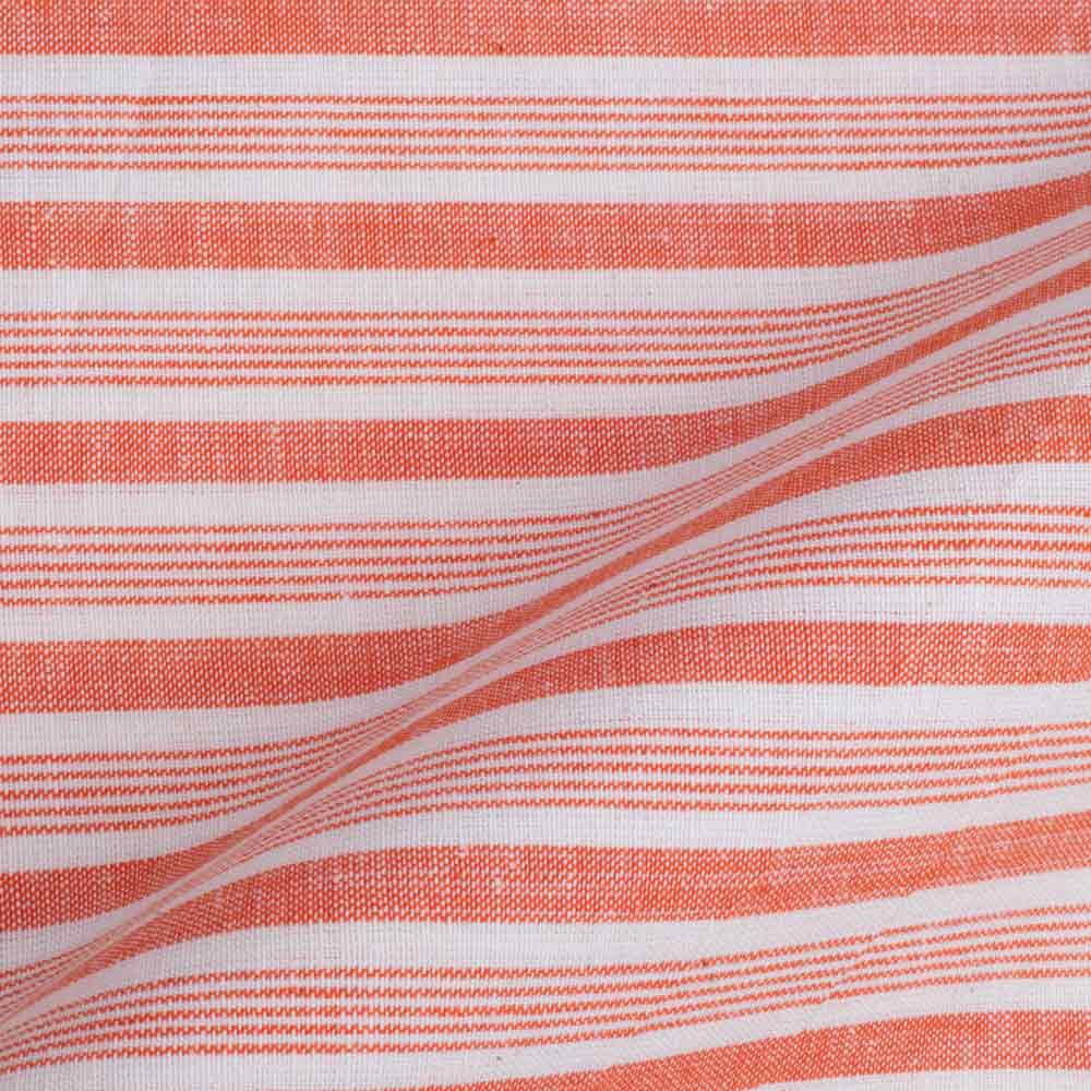 Stripe Orange & White Khadi Cotton 97 GSM Handwoven Fabric