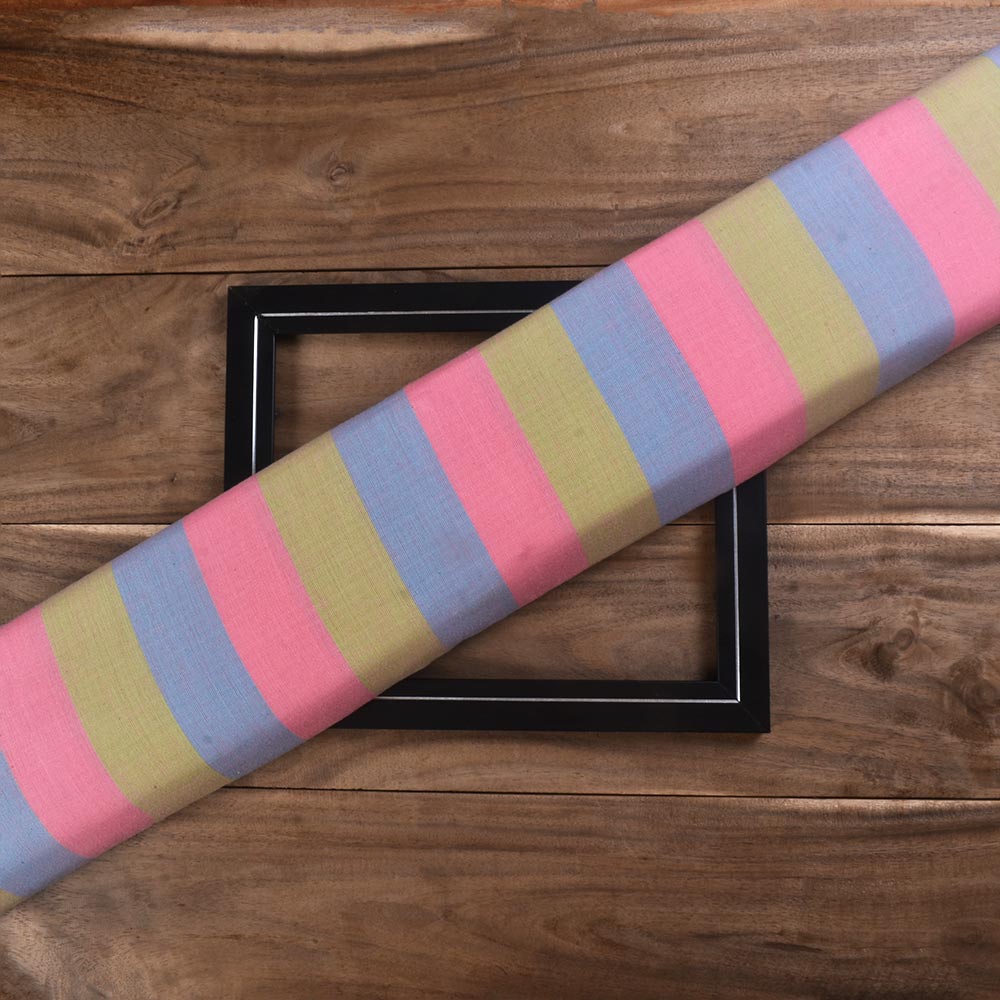 Stripe Multicolor Pure Cotton 98 GSM Handwoven Fabric 256