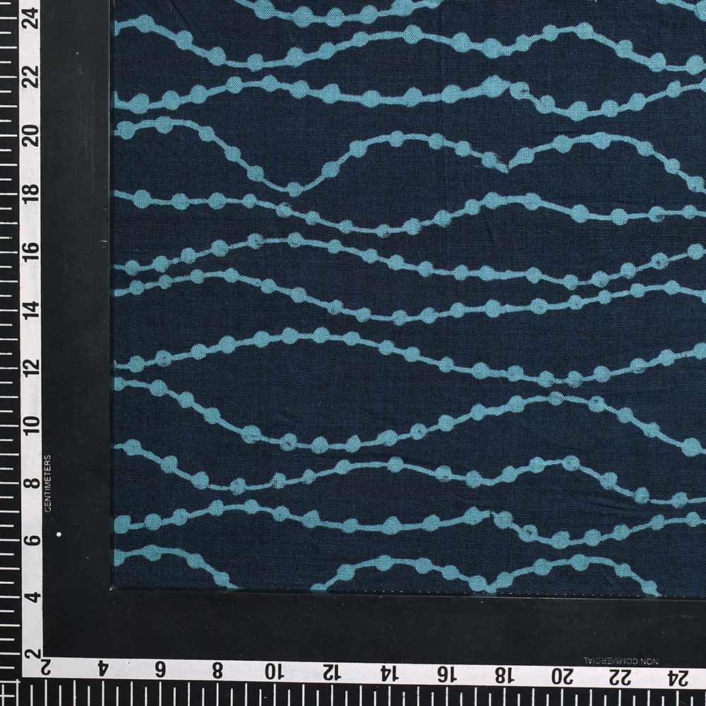 ABSTRACT BLUE DISCHARGE BLOCK PRINTED PURE COTTON 89 GSM HANDWOVEN FABRIC