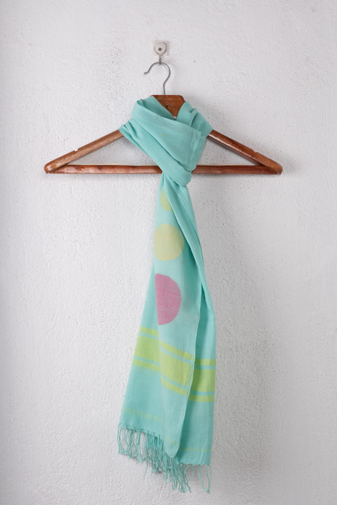 Geometric Turquoise Jamdani Handwoven Pure Cotton Scarf