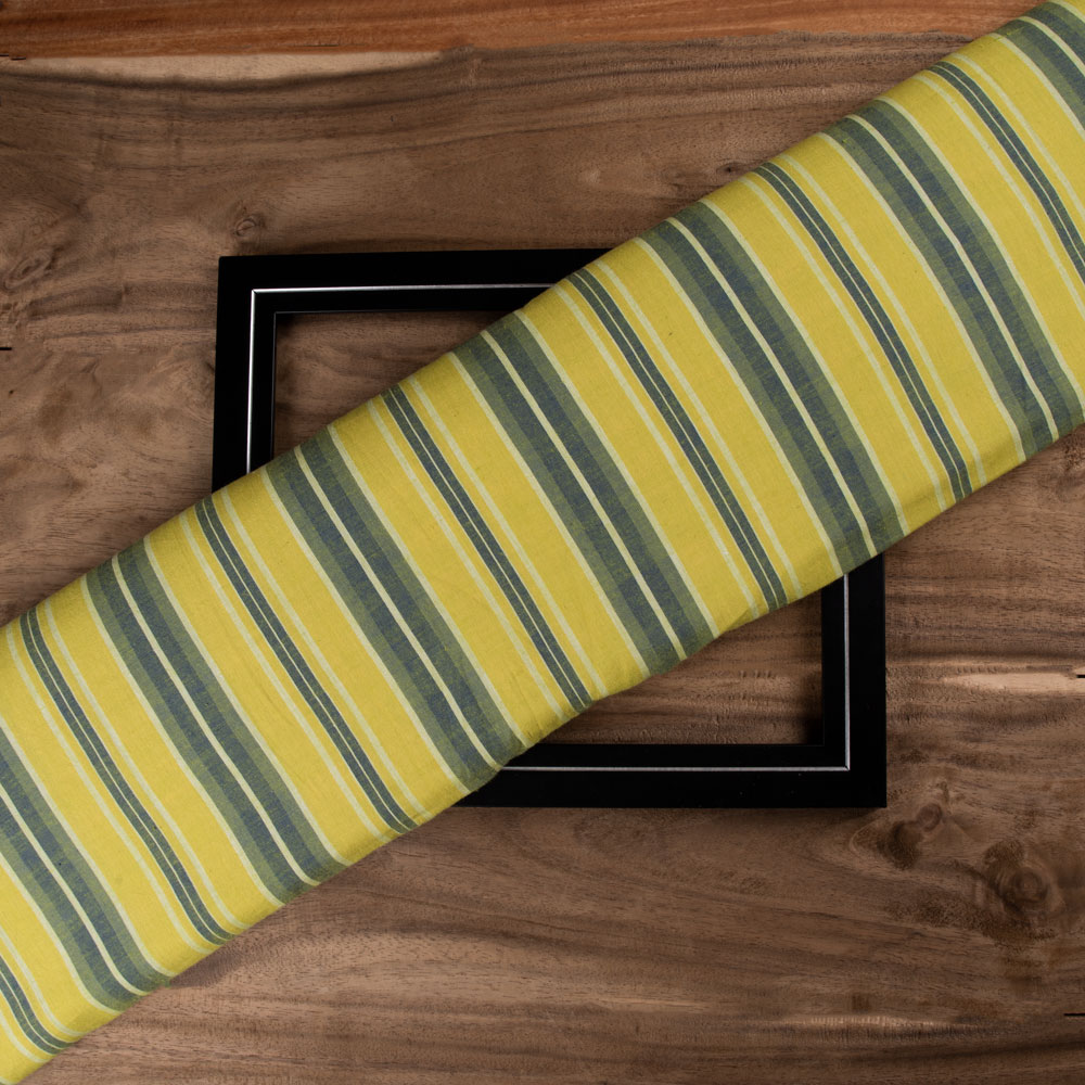 Stripe Yellow & Green Pure Cotton 92 GSM Handwoven Fabric