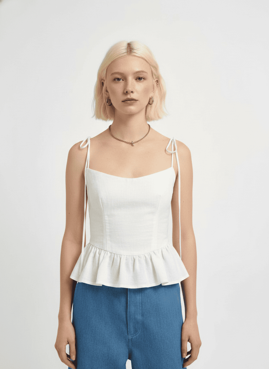 Spaghetti Sleeves Tied Peplum Top