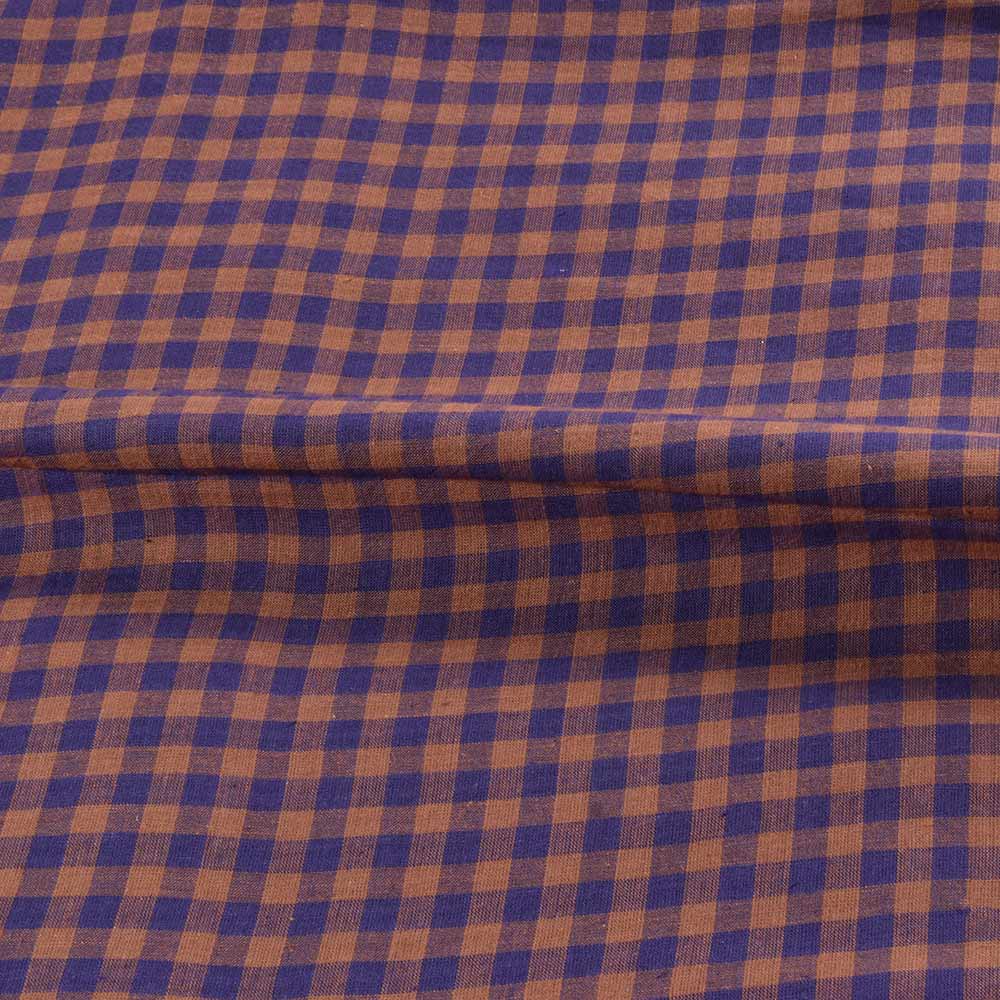 CHECK BROWN & BLUE PURE COTTON 105 GSM HANDWOVEN FABRIC