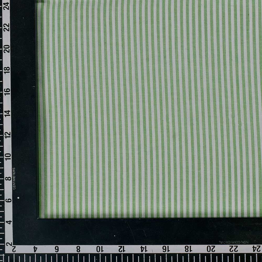 STRIPE GREEN & WHITE PURE COTTON 87 GSM HANDWOVEN FABRIC