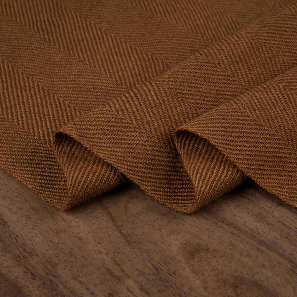 Herringbone Brown Pure Wool 220 GSM Handwoven Fabric