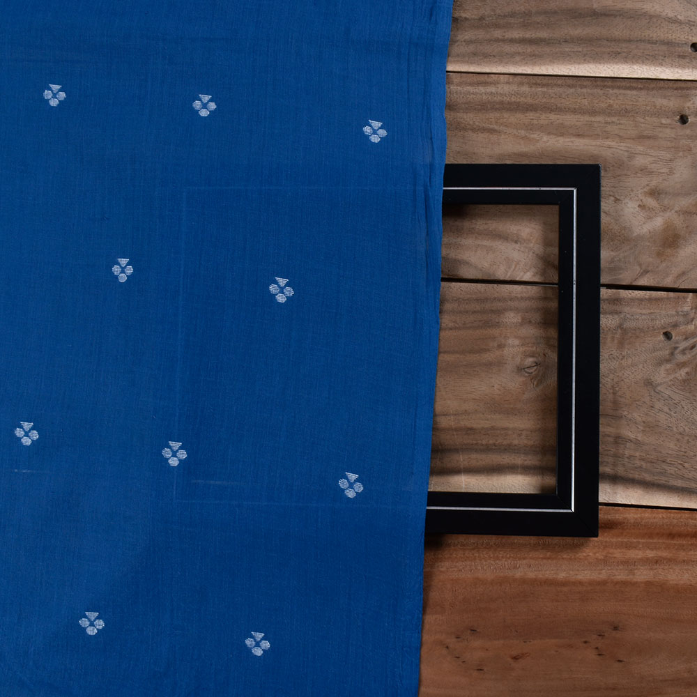 GEOMETRIC BLUE JAMDANI PURE COTTON 64 GSM HANDWOVEN FABRIC 245