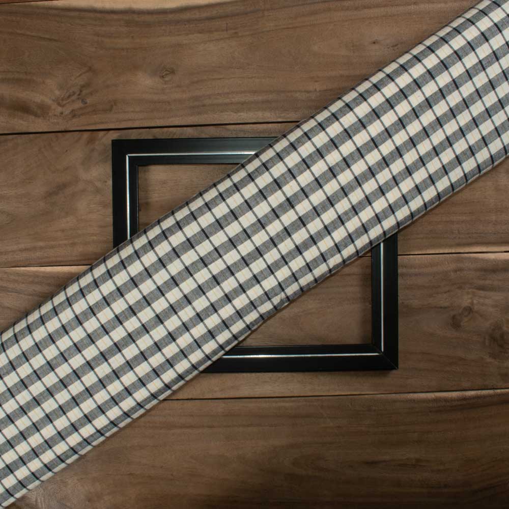 Check Cream & Olive Pure Cotton 120 GSM Handwoven Fabric  742