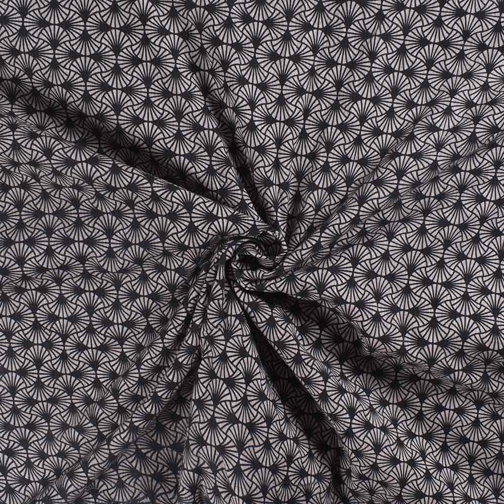 Abstract White & Black Screenprinted Cotton Khadi 104 GSM Handwoven Fabric