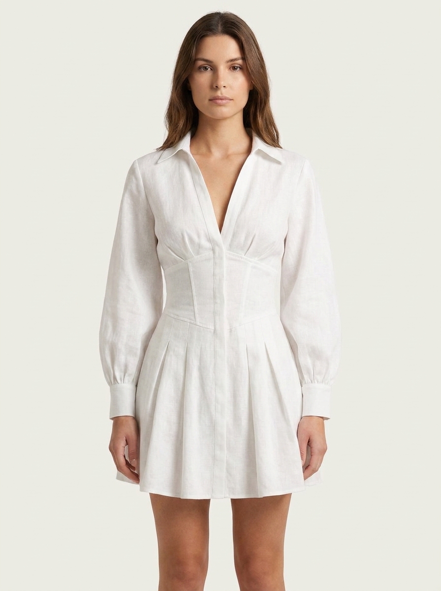Pleated Full Sleeve Corset Fit Dress