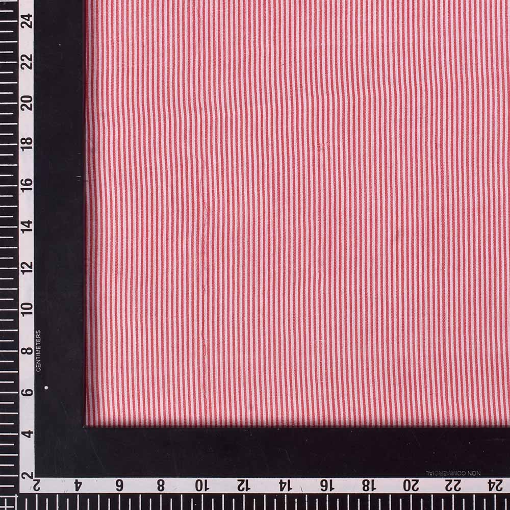 STRIPE RED & WHITE PURE COTTON 69 GSM HANDWOVEN FABRIC