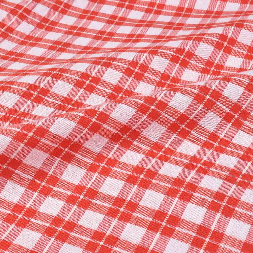 CHECK RED WHITE TWILL PURE COTTON 102 GSM HANDWOVEN FABRIC