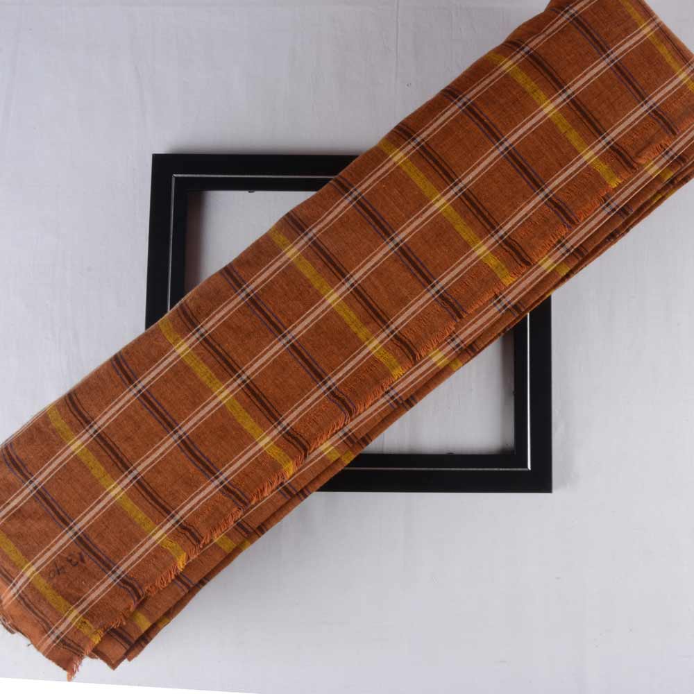 Check Brown Pure Cotton 104 GSM Handwoven Fabric 152