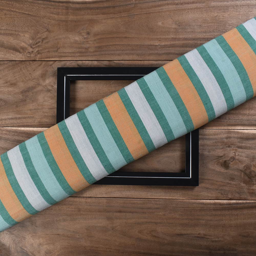 Stripe Multicolor Pure Cotton 100 GSM Handwoven Fabric 268