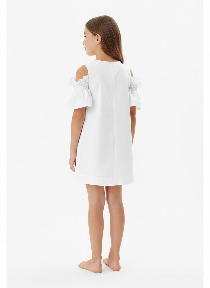 Cold Shoulder Ruffled Kids Shift Dress