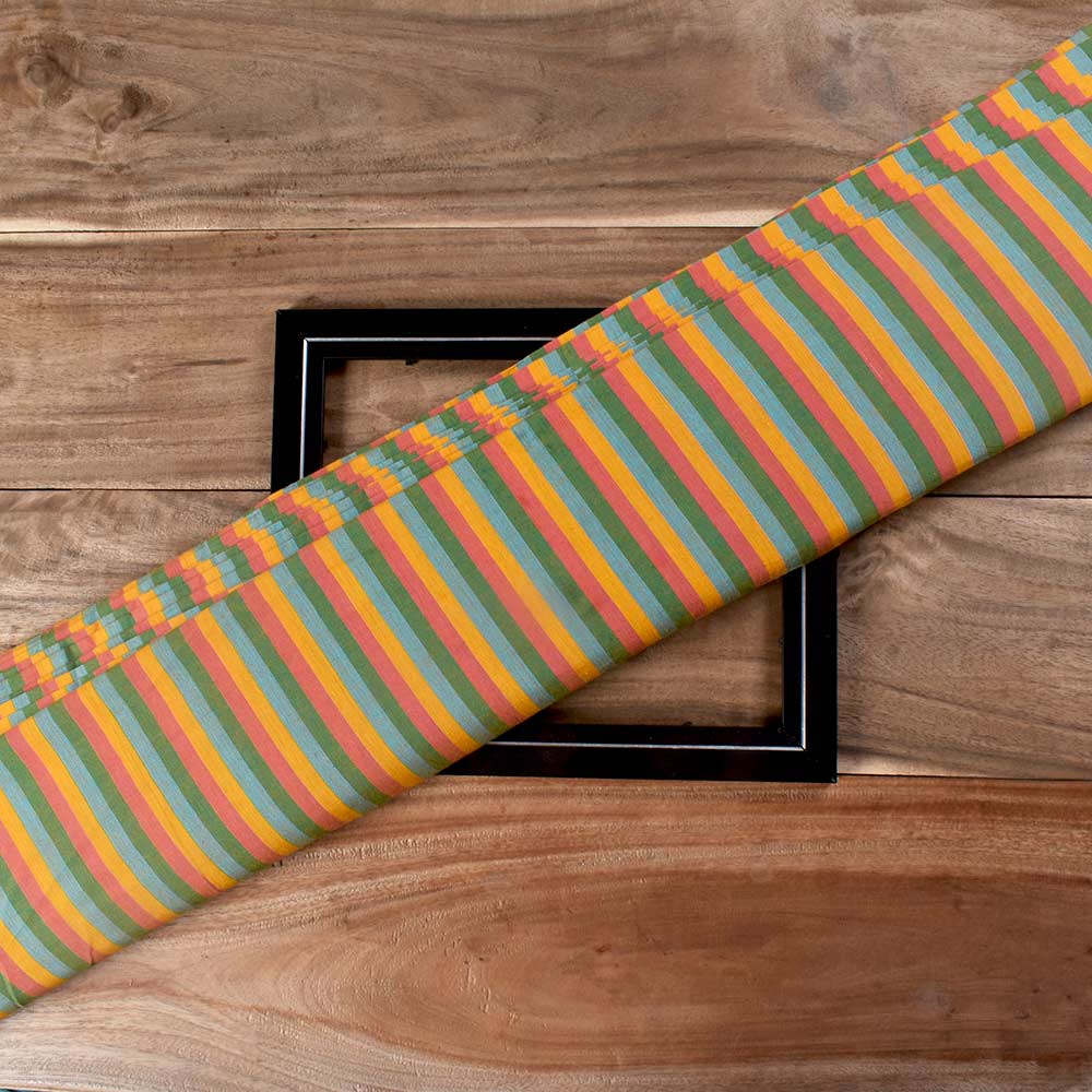 Stripe Multi Color Pure Cotton 80 GSM Handwoven Fabric 250