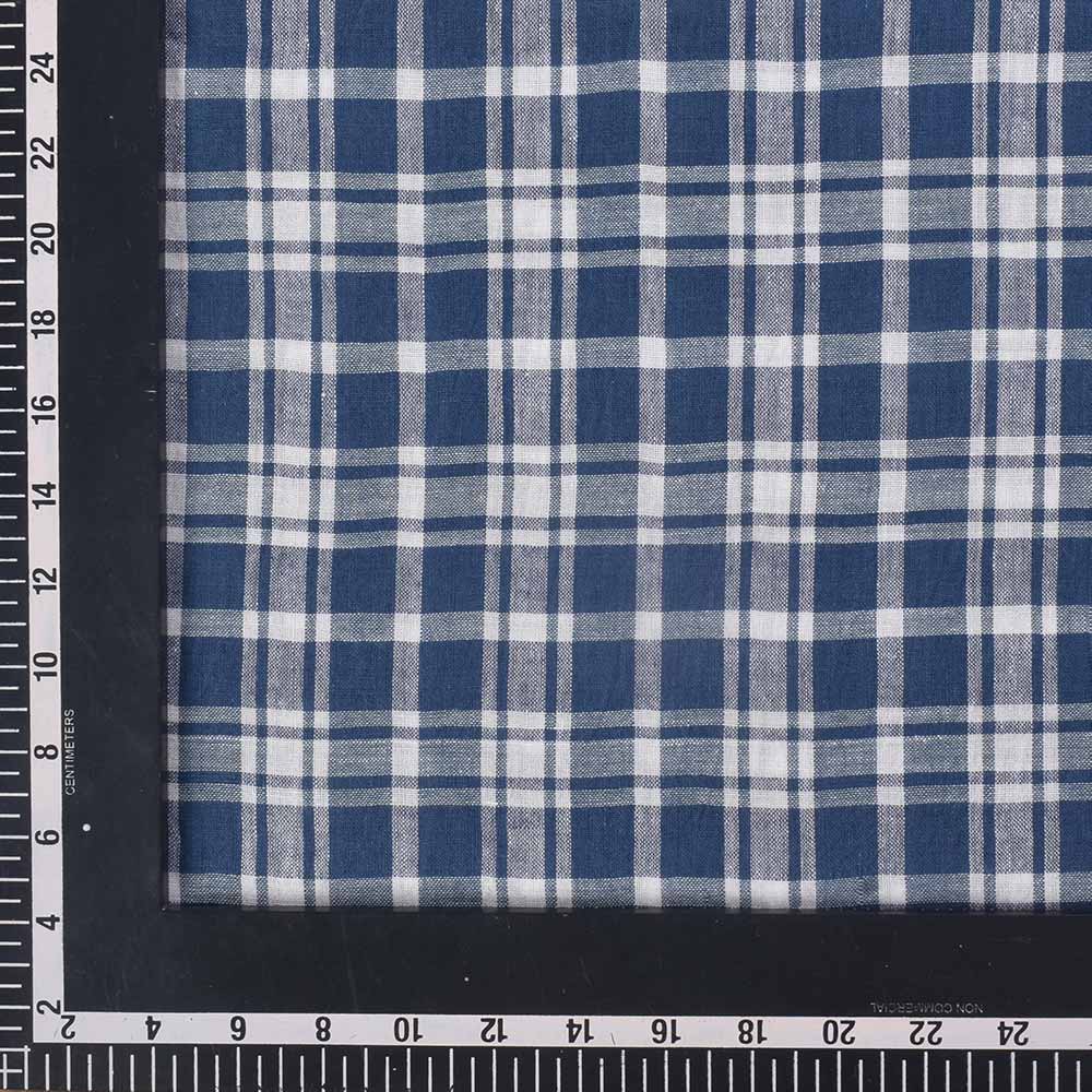 CHECK DARK BLUE & WHITE PURE COTTON 100 GSM HANDWOVEN FABRIC