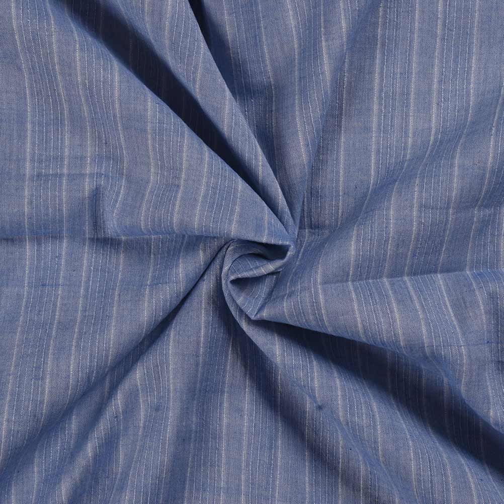 Stripe Blue & White Pure Cotton 80 GSM Handwoven Fabric W11