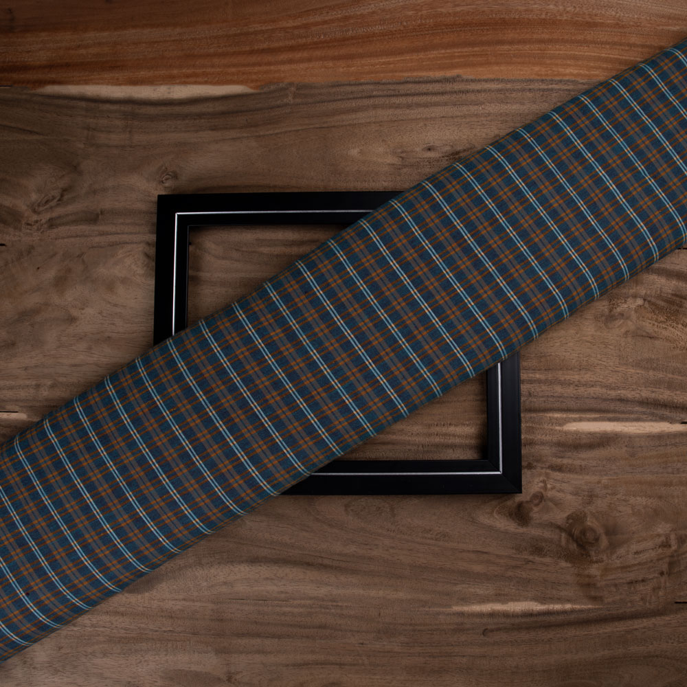 Check Blue & Brown Pure Cotton 68 GSM Handwoven Fabric