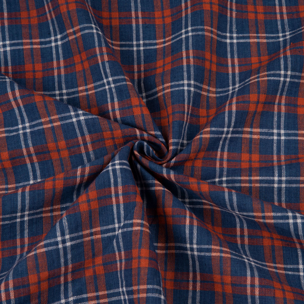 Check Blue & Red Pure Cotton 92 GSM Handwoven Fabric