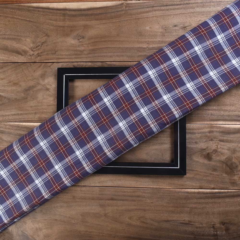 Check Blue & Red Pure Cotton 96 GSM Handwoven Fabric