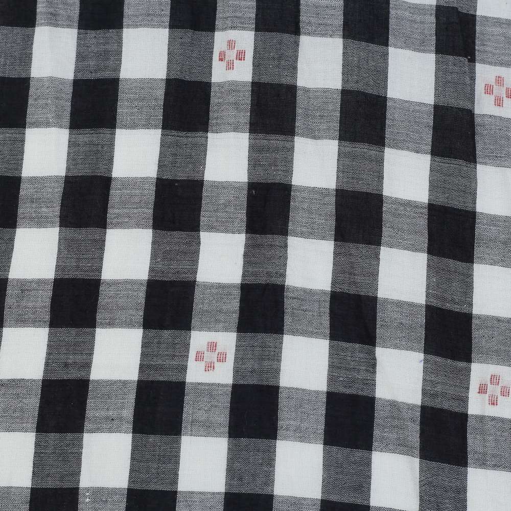 GEOMETRIC CHECK BLACK & WHITE JAMDANI PURE COTTON 55 GSM FABRIC