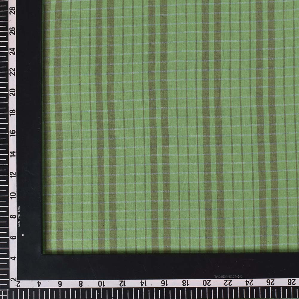 CHECK GREEN BROWN PURE COTTON 75 GSM HANDWOVEN FABRIC
