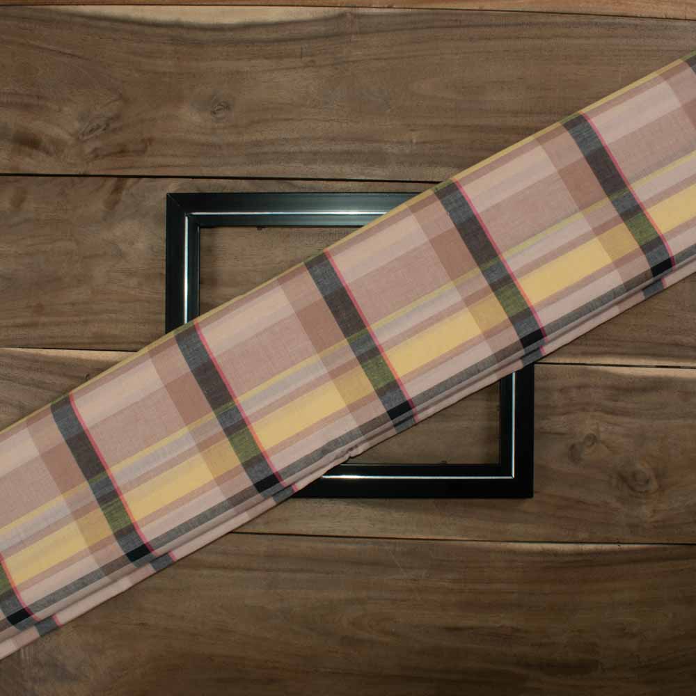 Check Multicolor Pure Cotton 65 GSM Handwoven Fabric 685
