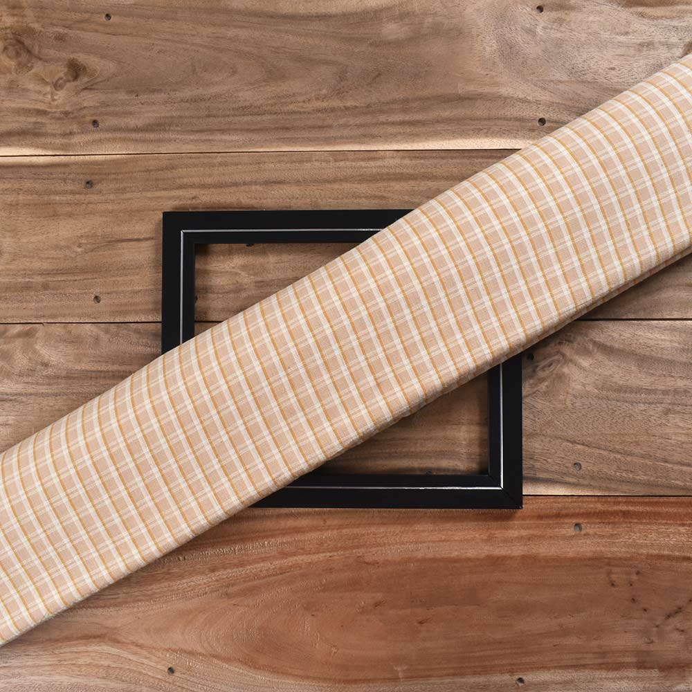 Check Beige Pure Cotton 126 GSM Handwoven Fabric
