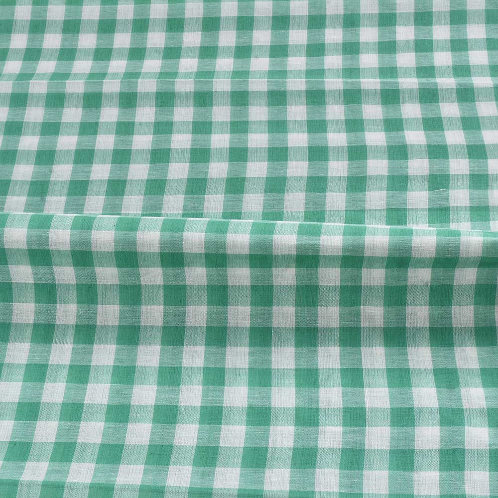 CHECK GREEN & WHITE PURE COTTON 67 GSM HANDWOVEN FABRIC