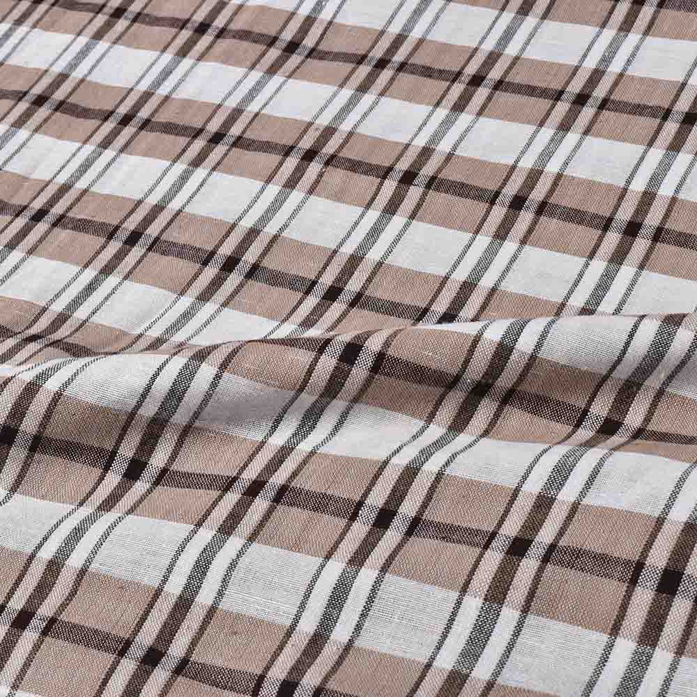 CHECK WHITE BROWN AND BLACK KHADI COTTON 105 GSM HANDWOVEN FABRIC