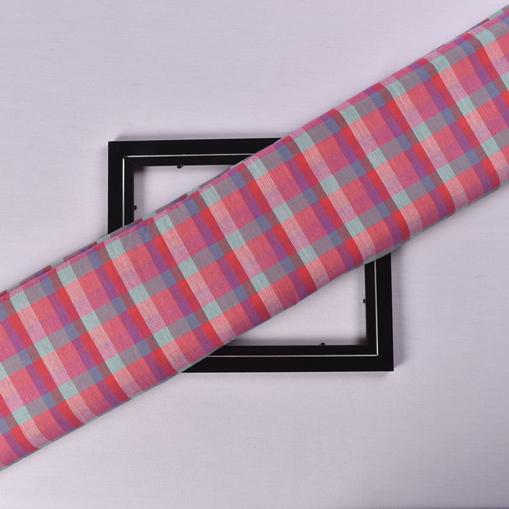 Check Multicolor Pure Cotton 90 GSM Handwoven Fabric 584