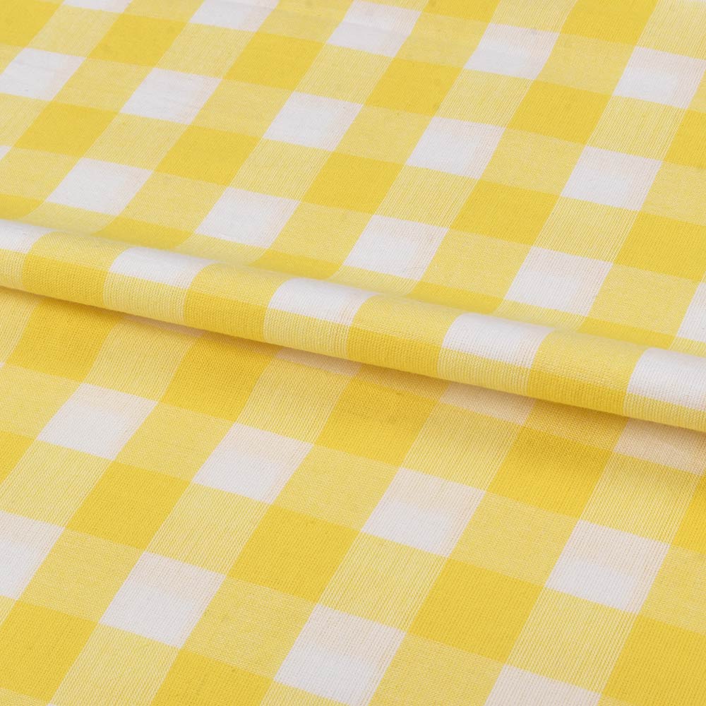 CHECK YELLOW & WHITE PURE COTTON 98 GSM HANDWOVEN FABRIC