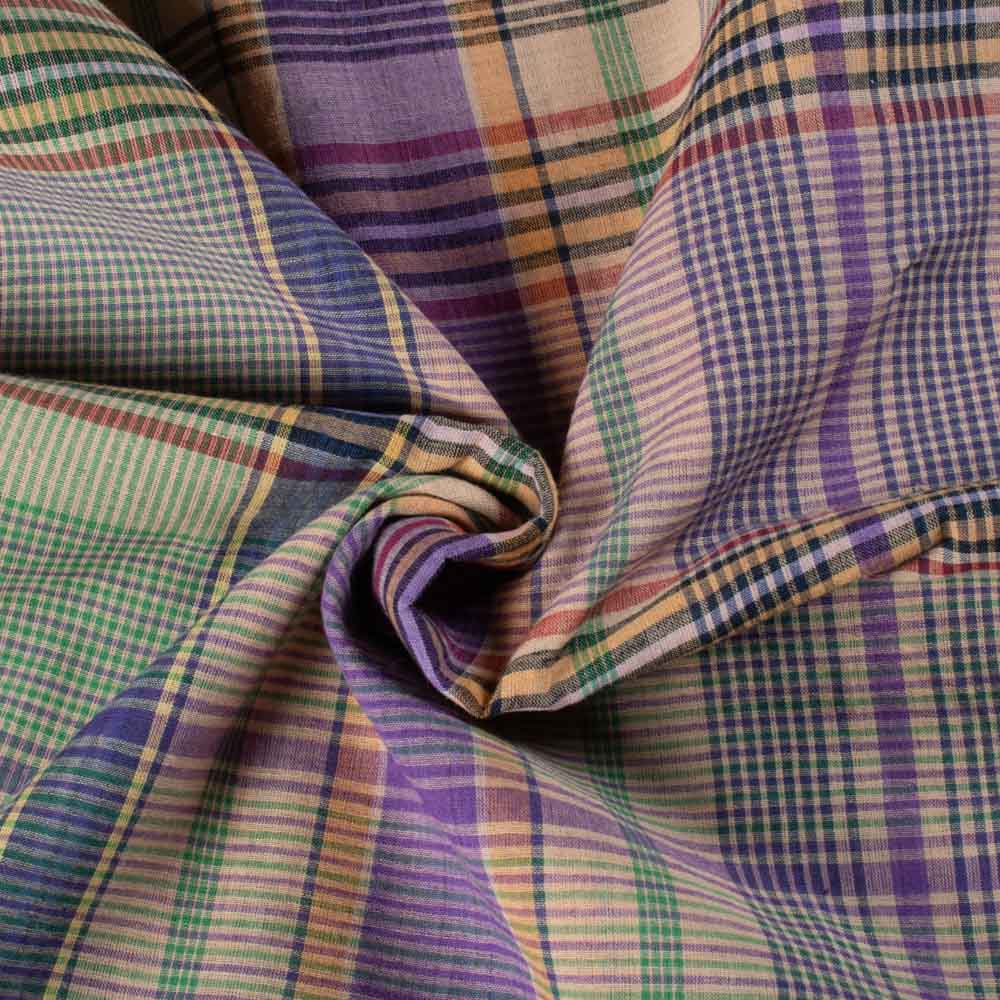 Multicolor Check Pure Cotton 60 GSM Handwoven Fabric 809