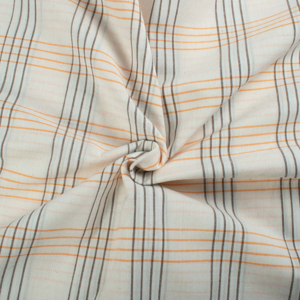 Check White Blue Yellow Pure Cotton 100 GSM Handwoven Fabric