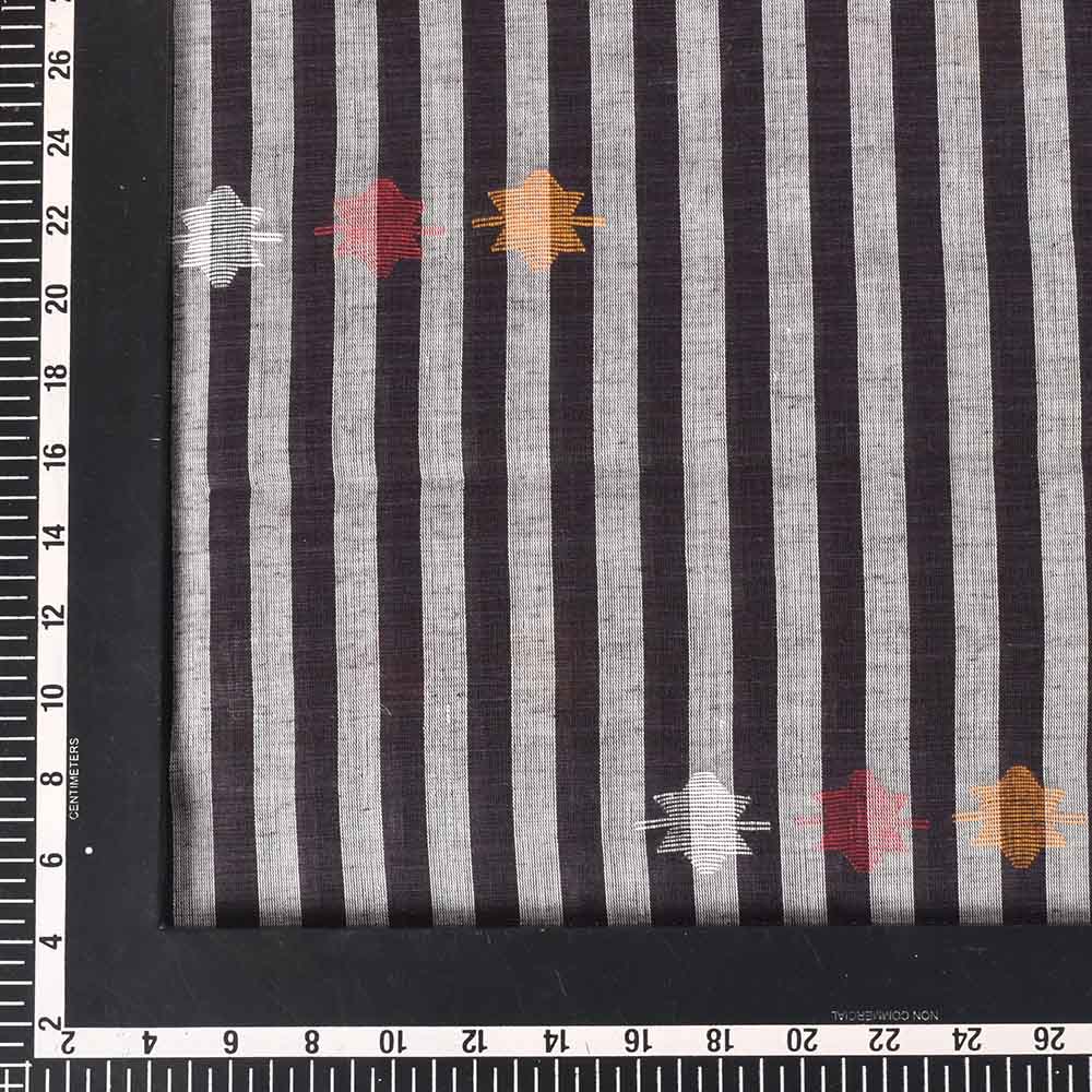 STRIPE BLACK WHITE JAMDANI KHADI COTTON 60 GSM HANDWOVEN FABRIC 283