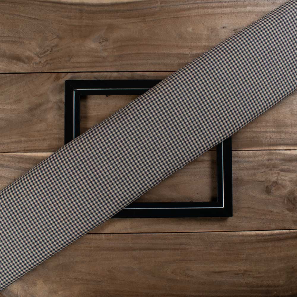 Beige & Navy Blue Check Pure Cotton 65 GSM Handwoven Fabric