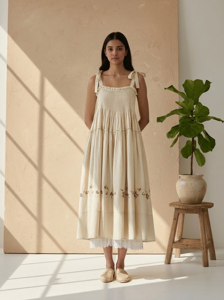 Tucks & Gathers Midi Sundress Dress