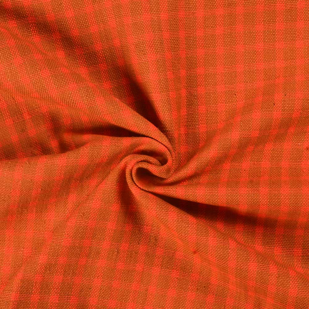 Check Orange & Brown Pure Khadi 290 GSM Handwoven Fabric
