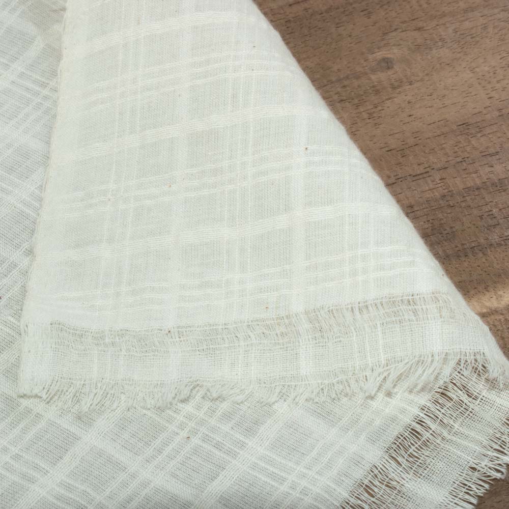 Check White Pure Cotton 90 GSM Fabric - Bleached White & Dyeable
