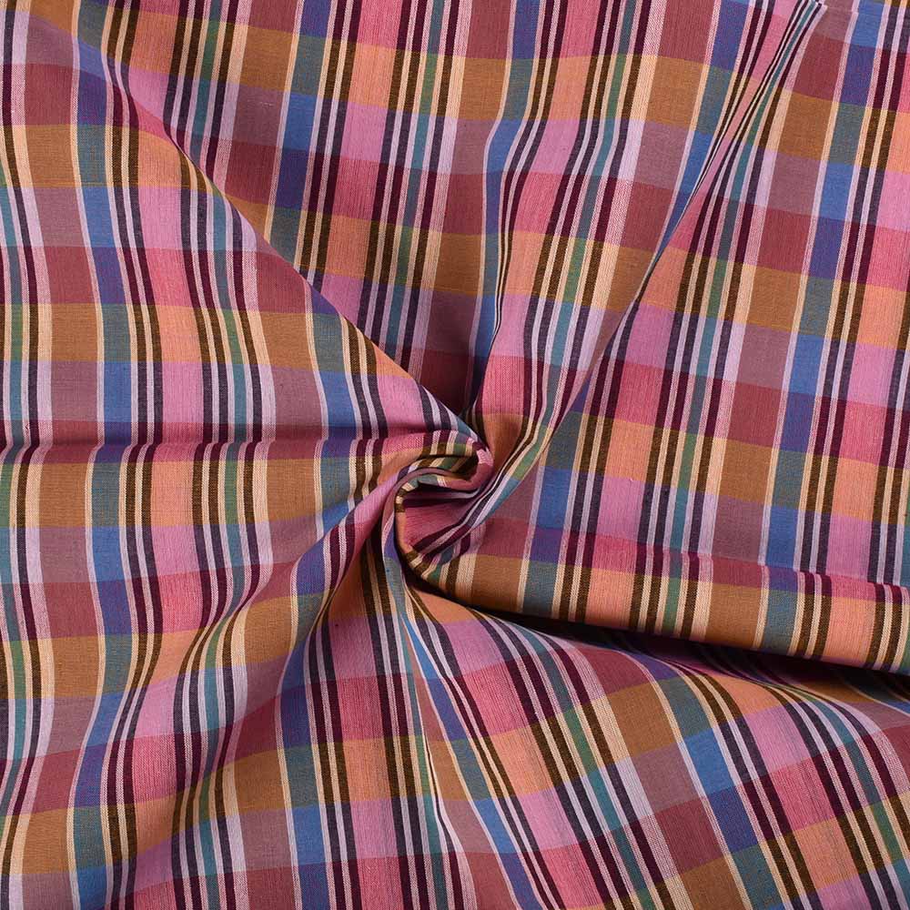 Check Multicolor Pure Cotton 100 GSM Handwoven Fabric 559