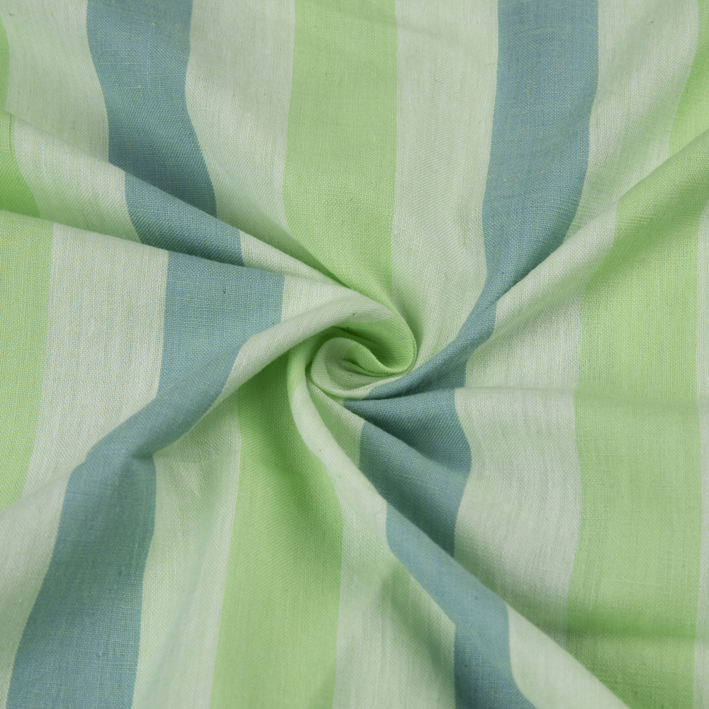 Stripe Blue & Green Pure Cotton 88 GSM Handwoven Fabric 199