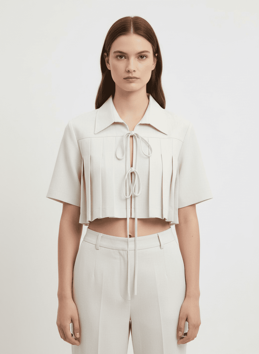 Pleated Cropped Shirt With Ties