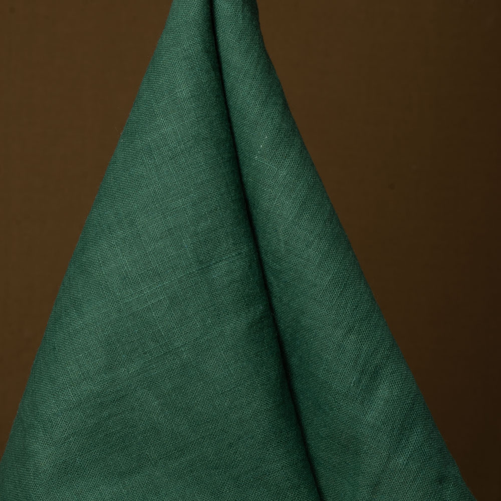Plain Green Khadi 122 GSM Fabric - Handspun & Handwoven H12